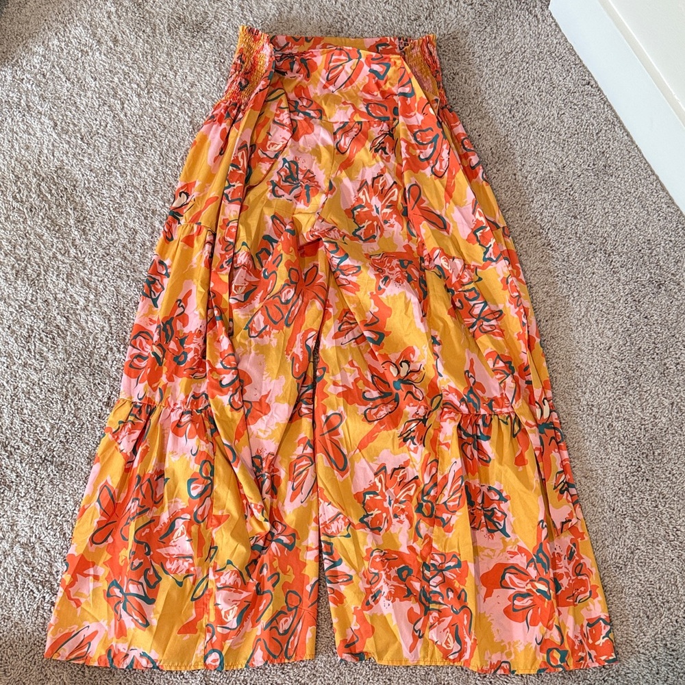 Wide Leg Floral Jumpsuit in Yellow & Pink
